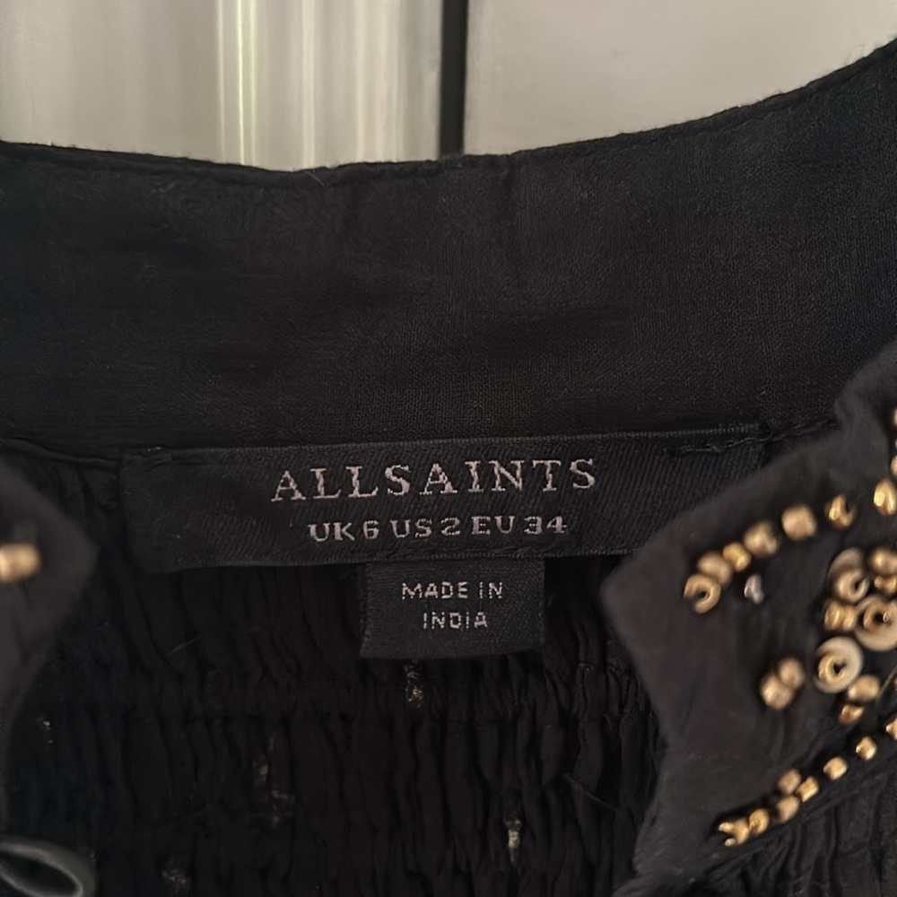 All Saints Black and Gold Smocked A-Line Dress - Picture 7 of 15